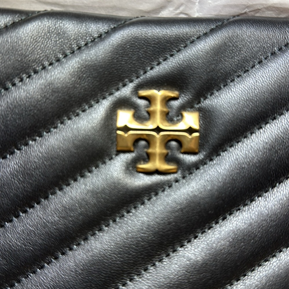 New Tory Burch Black Tote with Golden Chain Kira Chevron  New $598 - Picture 2 of 9